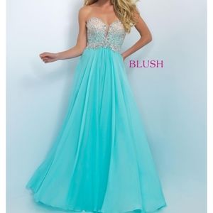 Sequined Aqua Prom Dress